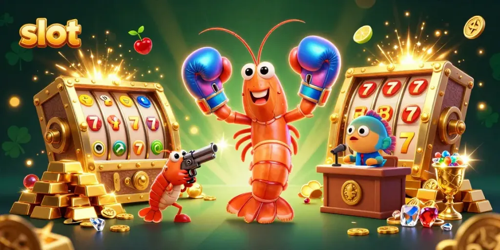 Permainan slot mendebarkan dengan udang mantis, teman udang pistol, dan pengumuman ikan grup di tengah harta karun.